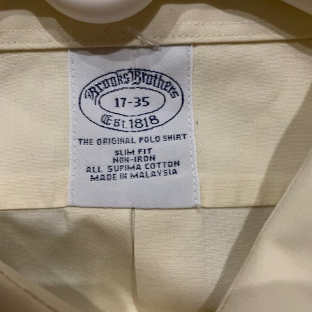 Brooks Brothers SLIM FIT -Non Iron- Dress Shirt Size 17- 35 Pale Yellow - Picture 4 of 6